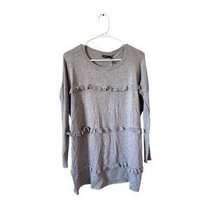 NWT Solutions Womens Grey Tiered Ruffle Crew Neck Long Sleeve Size‎ S Sweater